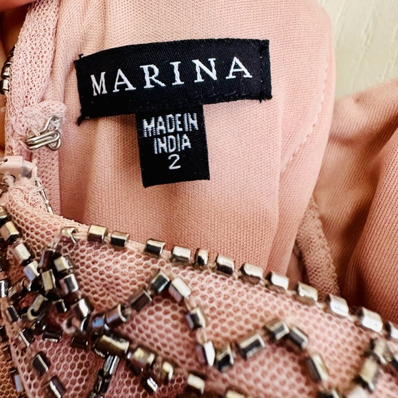 Bloomingdale’s Marina Strappy GATSBY BEADED A-LINE GOWN IN BLUSH - Picture 3 of 14